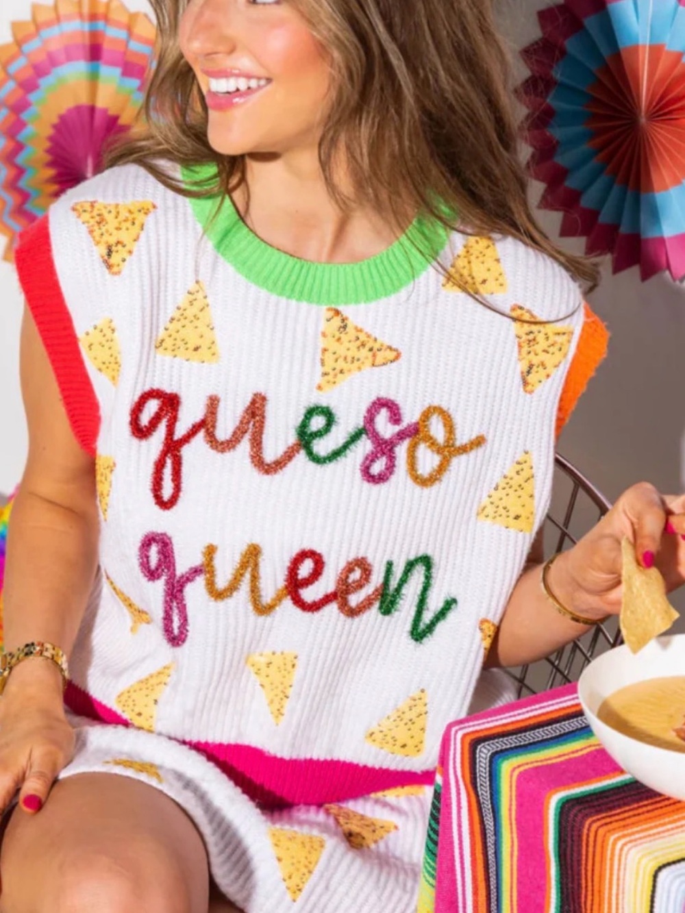 New! QUEEN OF SPARKLES White Cable Knit Queso Queen Sweater Vest